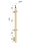 Dřevěný sloup, boční kotvení, výplň: sklo, průchozí, vrch pevný (40x40 mm), materiál: buk, broušený povrch bez nátěru