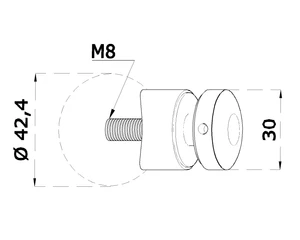 svorka bodová na sklo 6-12mm na trubku ø 42.4mm (ø 30mm / M8), brúsená nerez K320 /AISI304, balenie obsahuje gumičky na sklo - slide 1