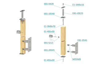 dřevěný sloup, boční kotvení, 4 řadový, průchozí, vnější, vrch pevný, (40x40mm), materiál: buk, broušený povrch bez nátěru - slide 1