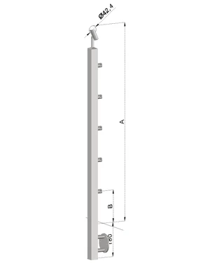 nerezový stĺp, bočné kotvenie, 5 radový priechodný, vnútorný, vrch nastaviteľný (40x40mm), brúsená nerez K320 /AISI304 - slide 0