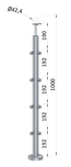 nerezový stĺp, vrchné kotvenie, 4 radový rohový: 90°, vrch pevný (ø 42.4x2mm), brúsená nerez K320 /AISI316