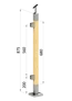dřevěný sloup, vrchní kotvení, výplň: sklo, levý, vrch nastavitelný (40x40mm), materiál: buk, broušený povrch bez nátěru