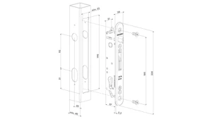 LOCINOX®  sada FORTYSET na zamykání křídlové branky (štítek, doraz, cylindrická vložka, klika), pro profil 40x40 mm - slide 1