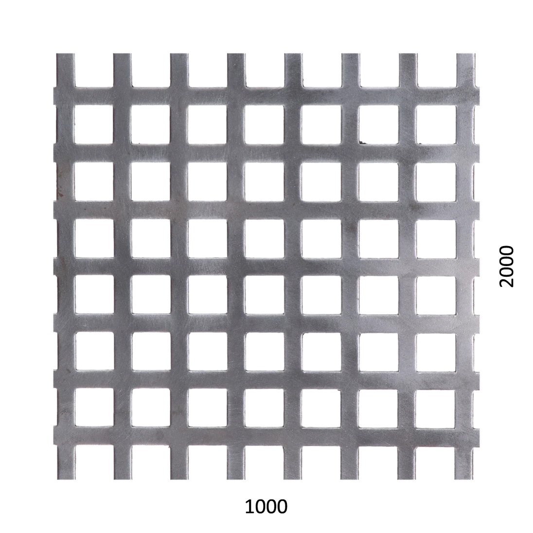 Děrovaný plech čtvercový řadový Fe, otvor: 10x10 mm, rozteč: 15 mm, (1000x2000x2,0 mm)