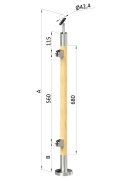 Drevený stĺp, vrchné kotvenie, výplň: sklo, ľavý