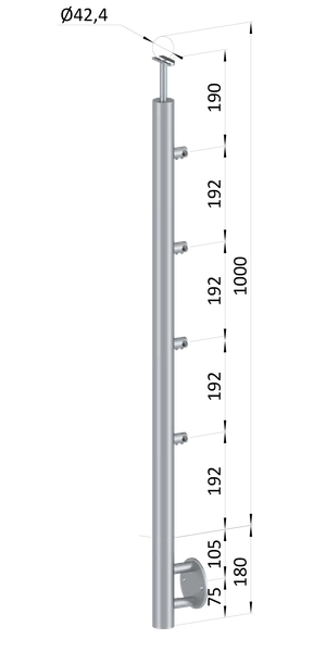 Nerezový sloup, boční kotvení, 4řadový průchozí - slide 0
