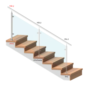 nerezový stĺp, vrchné kotvenie, výplň: sklo, pravý, vrch nastaviteľný (ø 42.4x2mm), brúsená nerez K320 /AISI316 - slide 1