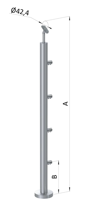 nerezový stĺp, vrchné kotvenie, 4 radový, priechodný, vrch nastaviteľný (ø 42.4x2mm), brúsená nerez K320 /AISI304 - slide 0