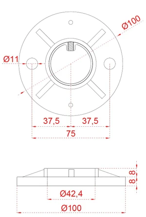 Nerezový stĺp, vrchné kotvenie, 6-radový M6 - slide 3