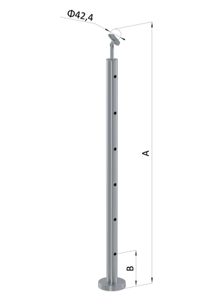 Nerezový sloup, vrchní kotvení, 6 děrový průchodný, vrch nastavitelný, (ø 42,4x2 mm), broušená nerez K320 / AISI304 - slide 0