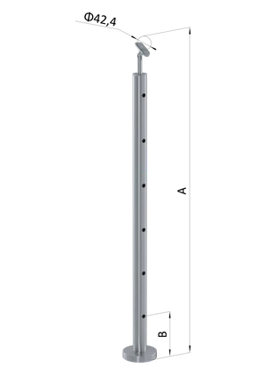 nerezový stĺp, vrchné kotvenie, 6 dierový priechodný, vrch nastaviteľný (ø 42.4x2mm) brúsená nerez K320 /AISI304 - slide 0