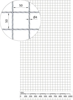Žebírkové pletené síto - rovné, oko: 50x50mm, průměr pletiva ø4mm, rozměr 1000x2000mm, materiál: Nerez /AISI 304