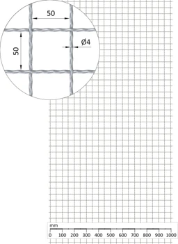 Žebírkové pletené síto - rovné, oko: 50x50mm, průměr pletiva ø4mm, rozměr 1000x2000mm, materiál: Nerez /AISI 304