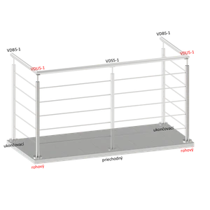 Nerezový sloup, vrchní kotvení, 5 děrový rohový: 90°, vrch pevný (ø42,4x2 mm), broušená nerez K320 / AISI316 - slide 1