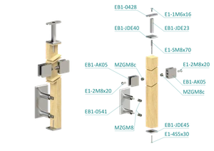 dřevěný sloup, boční kotvení, výplň: sklo, průchozí, vrch pevný (40x40mm), materiál: buk, broušený povrch s nátěrem BORI (bezbarvý) - slide 1