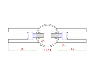 Nerezový sloup, boční kotvení, výplň: sklo, průchozí, vrch pevný (ø42,4x2 mm), broušená nerez K320 / AISI304 - slide 3