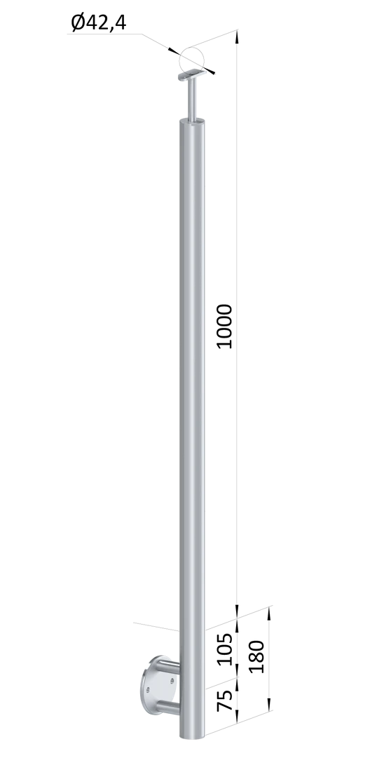 nerezový stĺp, bočné kotvenie, bez výplne, vrch pevný (ø 42.4x2mm), leštená nerez /AISI304