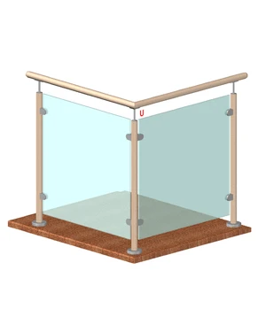 drevený stĺp, vrchné kotvenie, výplň: sklo, rohový: 90°, vrch pevný (ø 42mm), materiál: buk, brúsený povrch s náterom BORI (bezfarebný) - slide 1