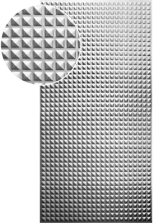 Plech pozinkovaný 2000 x 1000 x 1,2 mm, lisovaný vzor PYRAMIDA 2, 3D efekt.
