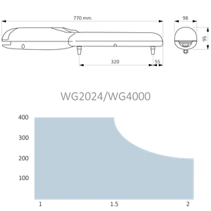 WG2024KCE sada pre dvojkrídlovú bránu do 2m/krídlo, 2x WG2024 (24V, 85W, 1500N), 1x MC424R10 (vstavaný prijímač), 2x FLO2RE - slide 2