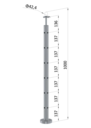 nerezový stĺp, vrchné kotvenie, 6 dierový rohový: 90°, vrch pevný (ø 42.4x2mm), brúsená nerez K320 /AISI316 - slide 0