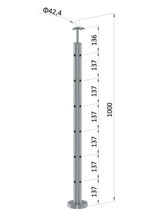 Nerezový sloup, vrchní kotvení, 6 děrový rohový: 90°, vrch pevný (ø42,4x2 mm), broušená nerez K320 / AISI316 - slide 0