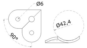 Dopojovací deska (90° úhel) na trubku ø 42,4 mm, broušená nerez K320 / AISI304 - slide 1