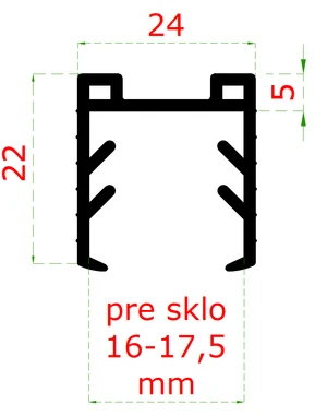 Gumové těsnění pro madlo s drážkou 24x24mm, sklo 16-17.5mm - slide 1