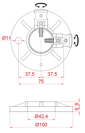 Nerezový sloup, vrchní kotvení, 5 řadový, rohový: 90°, vrch pevný (ø42,4x2 mm), broušená nerez K320 / AISI304 - slide 4