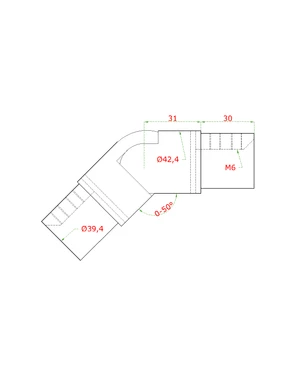 prechod nastaviteľný - koleno s kĺbom (ø 42.4x1.5mm) na madlo EB1-HM42, lepený spoj, brúsená nerez K320 /AISI304 - slide 2