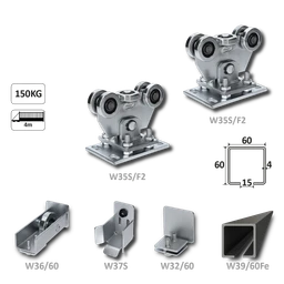 Samonosný systém 60x60x4mm pro posuvné brány do 150kg / 4m průjezd (W39/60Fe 6m čierný profil, 1x W-SET60/F2)