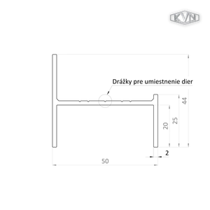 Hliníkový UT profil 50x44x6000 mm, materiál EN AW-6060 T66, přírodní hliník bez povrchové úpravy, cena za KUS - slide 1