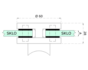 svorka skla stredová na trubku ø 42.4mm (60x28mm) pre sklo 8-12mm, brúsená nerez K320 /AISI304, balenie neobsahuje gumičky na sklo - slide 2