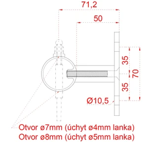 Nerezový sloup, boční kotvení, 8 děrový koncový na lanko, vrch pevný (ø 42.4x2mm), broušená nerez K320 /AISI304 - slide 3