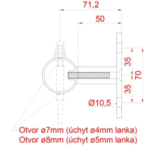 Nerezový stĺp, bočné kotvenie, 8-dierový, lanko, koncový - slide 3