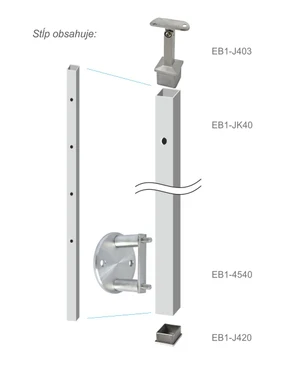 Nerezový sloup, boční kotvení, 4děrový průchozí - slide 3