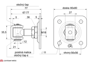 COMBI ARIALDO pant M18 s plotnou 80 x 80 mm, otevíratelný 90°, nastavitelný 1D, částečně pozinkovaný - slide 1