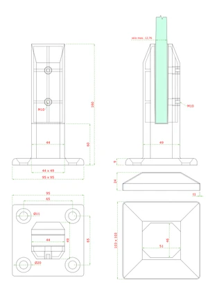 Nerezové vrchné kotvenie pre sklenenú výplň od 10mm do 12.76mm, brúsená nerez K320 /AISI304 - slide 2