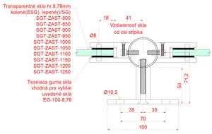 Nerezový sloup, boční kotvení, výplň: sklo, průchozí, vrch pevný (ø42,4x2 mm), broušená nerez K320 / AISI304 - slide 4