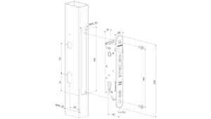 LOCINOX® sada FIFTYSET pro zamykání křídlové branky (štítek, doraz, cylindrická vložka, klika), pro profil 50x40 mm - slide 1