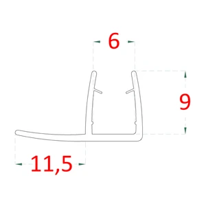 Plastové tesnenie na sklo 6mm, medzi sklenené dvere a stenu alebo podlahu, 2200mm - slide 1