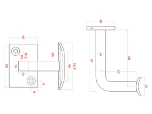 držiak madla na stenu s obdĺžnikovou kotviacou doskou - 70x40mm (pevný, na trubku ø 42,4mm), odsadenie 70 mm, oceľ bez povrchovej úpravy - slide 1