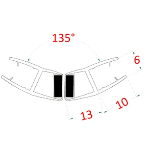 Plastové těsnění magnetické, na sklo 6 mm, mezi dvoje skleněné dveře, 135°, 2200 mm, 2ks - slide 1