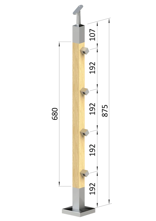drevený stĺp, vrchné kotvenie, priechodný, 4 radový, vrch nastaviteľný (40x40mm), materiál: buk, brúsený povrch s náterom BORI (bezfarebný)