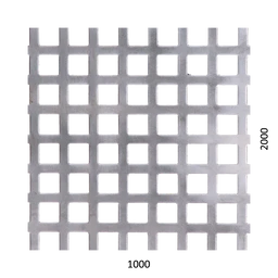 Děrovaný plech čtvercový řadový Zn, otvor: 10 x 10 mm, rozteč: 14 mm, (1000x2000x1,0 mm)