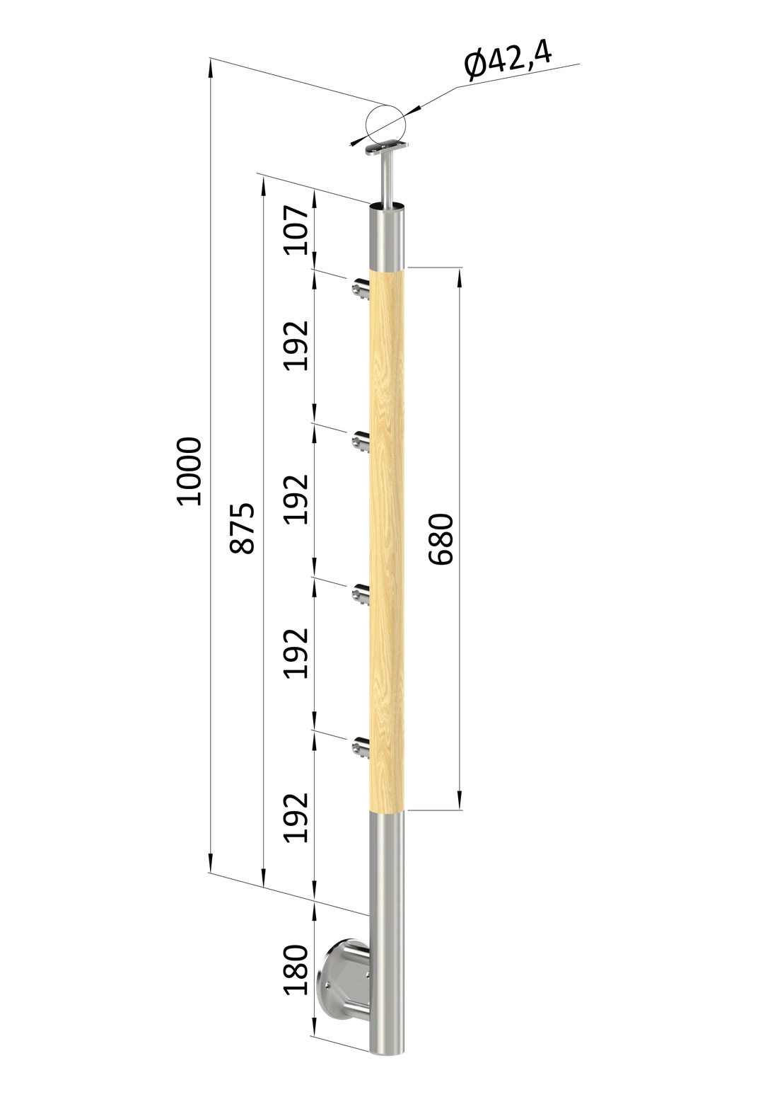 Dřevěný sloup, boční kotvení, 4řadový, průchozí, vnitřní