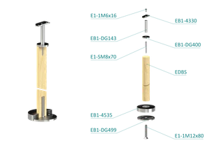 dřevěný sloup, vrchní kotvení, bez výplně, vrch pevný (ø 42mm), materiál: buk, broušený povrch s nátěrem BORI (bezbarvý) - slide 1