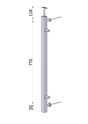 nerezový stĺp, bočné kotvenie, výplň: plech, pravý, vrch pevný, (40x40x2.0mm), brúsená nerez K320 /AISI304 - slide 1