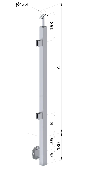 nerezový stĺp, bočné kotvenie, výplň: sklo, ľavý, vrch nastaviteľný (40x40mm), brúsená nerez K320 /AISI304 - slide 0