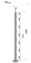 nerezový sloup, vrchní kotvení, 6 děrový průchozí, vrch pevný (ø 42.4x2mm), broušená nerez K320 /AISI304